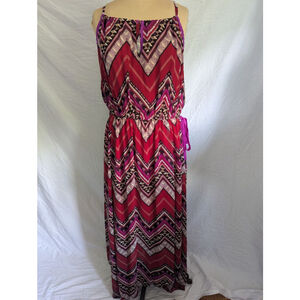 IGIGI Red Chevron Print Sleeveless Maxi Dress Soft Chiffon Women's Sz 18/20 Boho